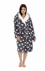 OLIVIA ROCCO Hooded Plush Fleece Robe Star Grey With Ultra Soft Sherpa Fur Lining - Joe’s Haven