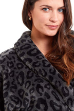 OLIVIA ROCCO Robe Women's Black Leopard Print Plush Fleece Long With Shawl Collar Pockets - Joe’s Haven