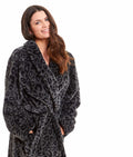 OLIVIA ROCCO Robe Women's Black Leopard Print Plush Fleece Long With Shawl Collar Pockets - Joe’s Haven