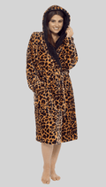 OLIVIA ROCCO Women's Leopard Plush Fleece Hooded Robe With Sherpa Lining Cosy Thermal - Joe’s Haven