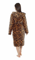 OLIVIA ROCCO Women's Leopard Plush Fleece Hooded Robe With Sherpa Lining Cosy Thermal - Joe’s Haven