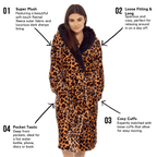 OLIVIA ROCCO Women's Leopard Plush Fleece Hooded Robe With Sherpa Lining Cosy Thermal - Joe’s Haven