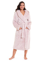 OLIVIA ROCCO Women's Pink Snuggle Fleece Hooded Robe Velvet Touch Dressing Gown Super Soft Cosy Home Loungewear - Joe’s Haven