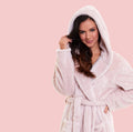 OLIVIA ROCCO Women's Pink Snuggle Fleece Hooded Robe Velvet Touch Dressing Gown Super Soft Cosy Home Loungewear - Joe’s Haven