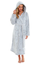 OLIVIA ROCCO Women's Shimmer Grey Snuggle Velvet Touch Fleece Hooded Robe Dressing Gown - Joe’s Haven