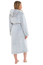 OLIVIA ROCCO Women's Shimmer Grey Snuggle Velvet Touch Fleece Hooded Robe Dressing Gown - Joe’s Haven