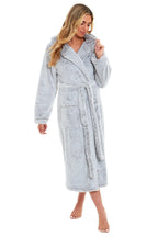 OLIVIA ROCCO Women's Shimmer Grey Snuggle Velvet Touch Fleece Hooded Robe Dressing Gown - Joe’s Haven