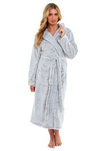 OLIVIA ROCCO Women's Shimmer Grey Snuggle Velvet Touch Fleece Hooded Robe Dressing Gown - Joe’s Haven