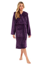 OLIVIA ROCCO Women's Hooded Plush Fleece Dressing Gown Ultra-Soft Velvet Bathrobe