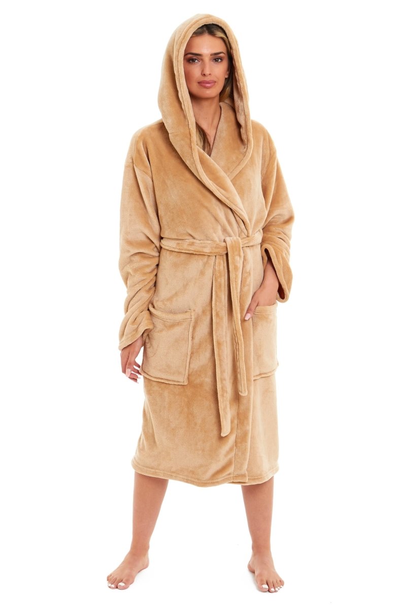 OLIVIA ROCCO Women's Hooded Plush Fleece Dressing Gown Ultra-Soft Velvet Bathrobe - Joe’s Haven