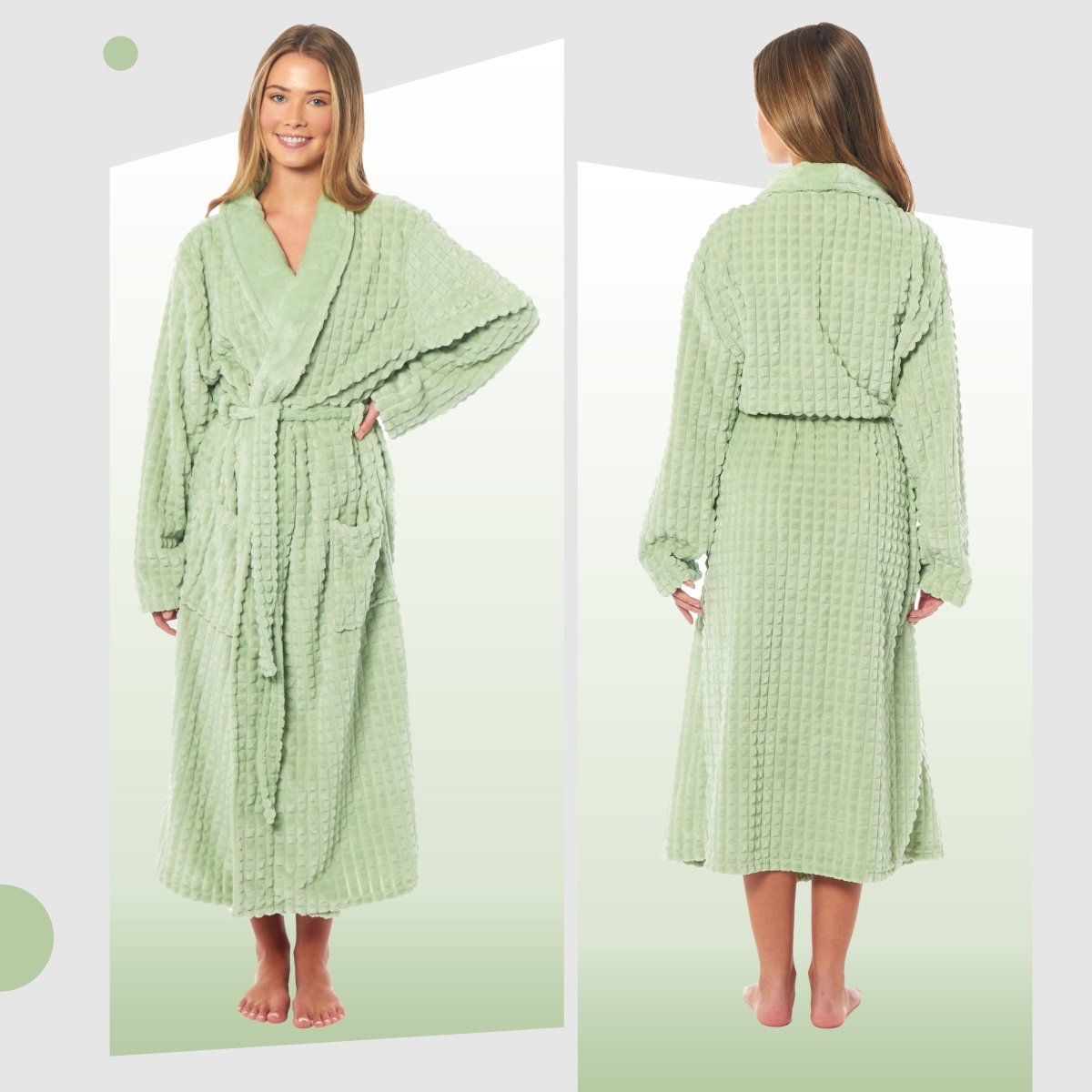 OLIVIA ROCCO Womens Luxury Waffle Fleece Robe Belted Long Dressing Gown With Pockets - Joe’s Haven