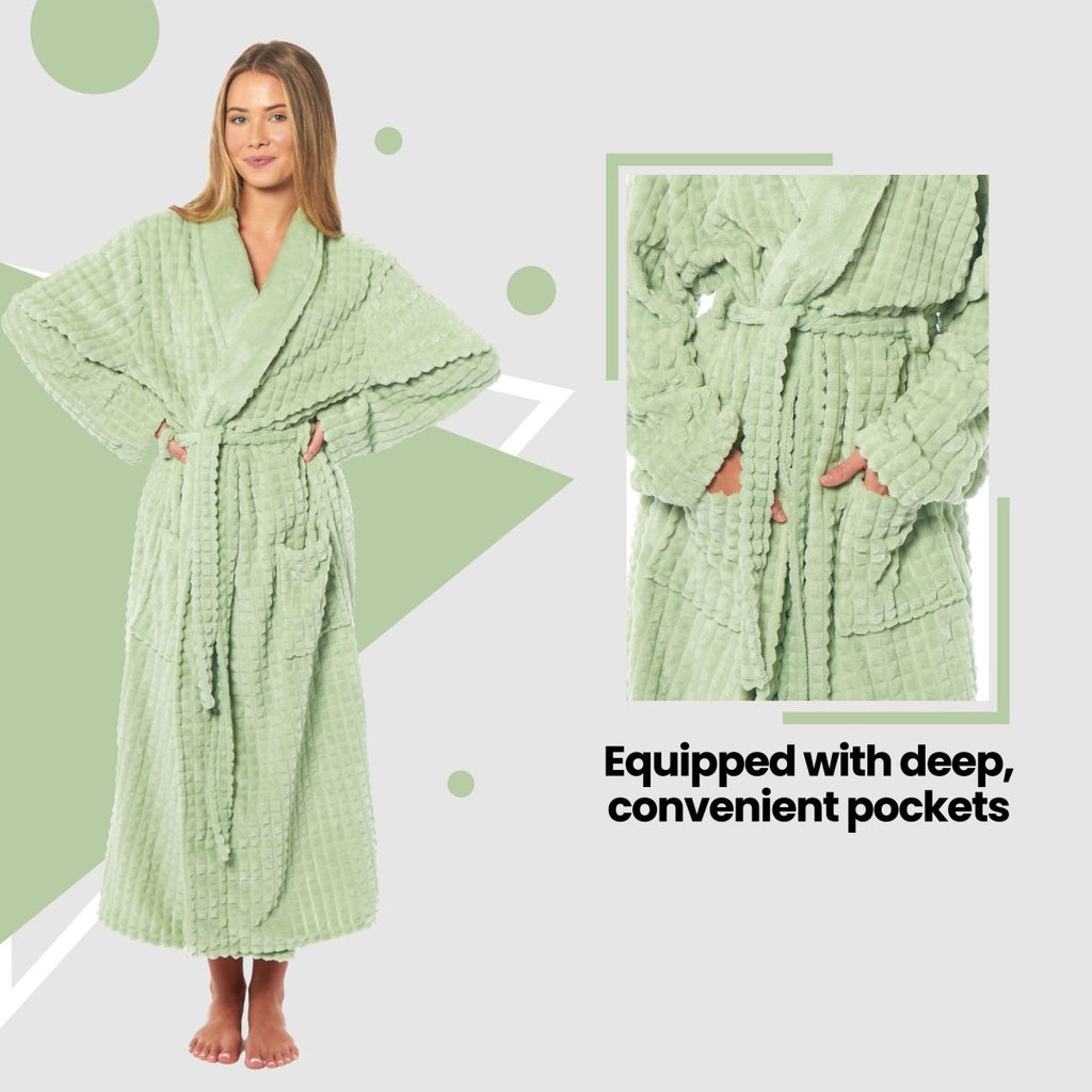 OLIVIA ROCCO Womens Luxury Waffle Fleece Robe Belted Long Dressing Gown With Pockets - Joe’s Haven