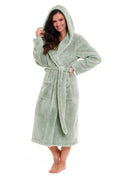 OLIVIA ROCCO Womens Sage Green Fleece Touch Hooded Robe Extra Long Ultra Soft Velvet - Feel - Joe’s Haven