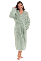 OLIVIA ROCCO Womens Sage Green Fleece Touch Hooded Robe Extra Long Ultra Soft Velvet - Feel - Joe’s Haven
