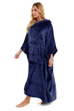 OLIVIA ROCCO Women's Oversized Hooded Poncho Blanket Plush Fleece Navy Charcoal Cosy Sofa and Bedroom Layering