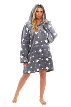 OLIVIA ROCCO Oversized Hooded Blanket Reversible Sherpa Fleece Grey Stars Easy Care - Joe’s Haven