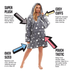 OLIVIA ROCCO Oversized Hooded Blanket Reversible Sherpa Fleece Grey Stars Easy Care - Joe’s Haven