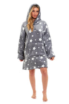 OLIVIA ROCCO Oversized Hooded Blanket Reversible Sherpa Fleece Grey Stars Easy Care - Joe’s Haven