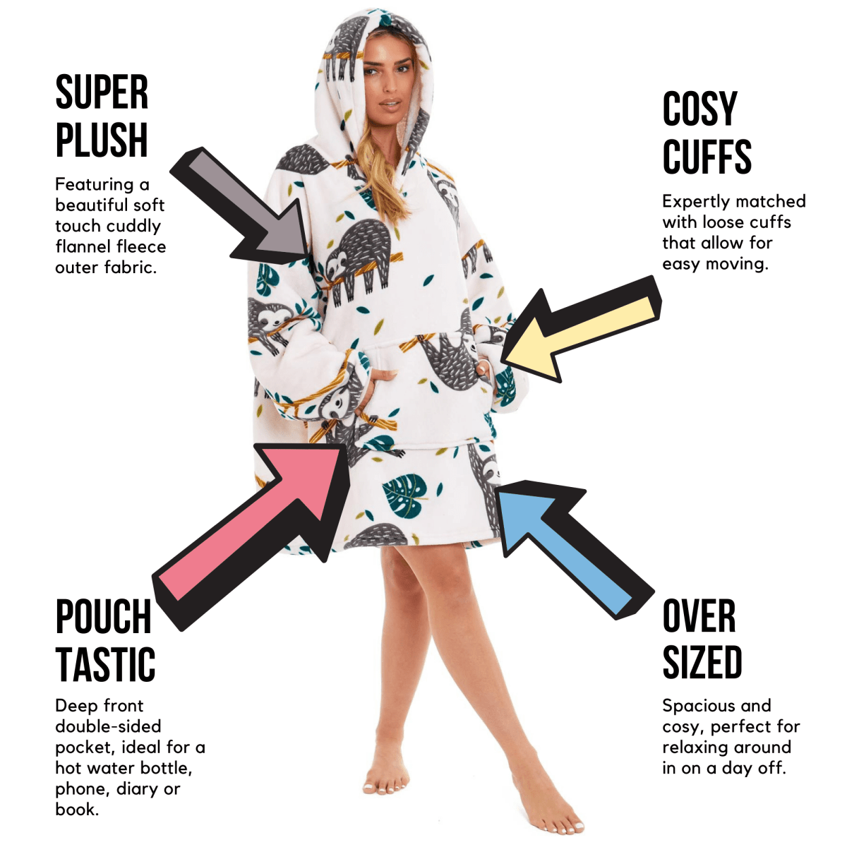 OLIVIA ROCCO Oversized Sloth Hoodie Blanket With Reversible Sherpa Fleece Giant 6XL - Joe’s Haven