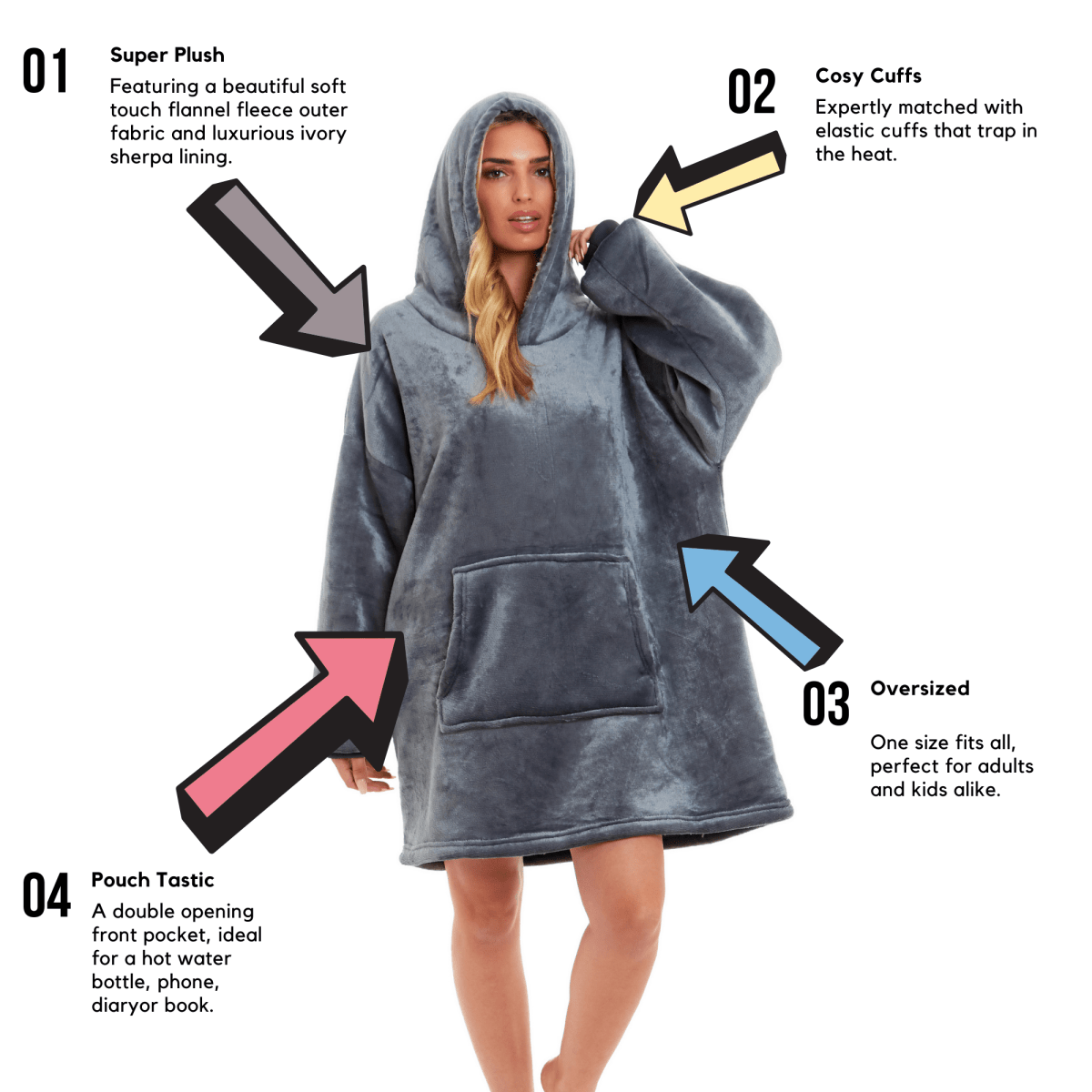 OLIVIA ROCCO Oversized Hooded Blanket Reversible Sherpa Fleece Grey And Pink For Adults - Joe’s Haven