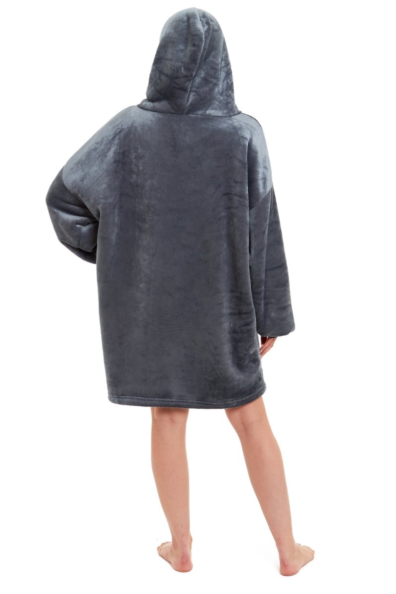 OLIVIA ROCCO Oversized Hooded Blanket Reversible Sherpa Fleece Grey And Pink For Adults - Joe’s Haven