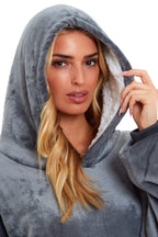 OLIVIA ROCCO Oversized Hooded Blanket Reversible Sherpa Fleece Grey And Pink For Adults - Joe’s Haven
