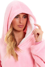 OLIVIA ROCCO Oversized Hooded Blanket Reversible Sherpa Fleece Grey And Pink For Adults - Joe’s Haven