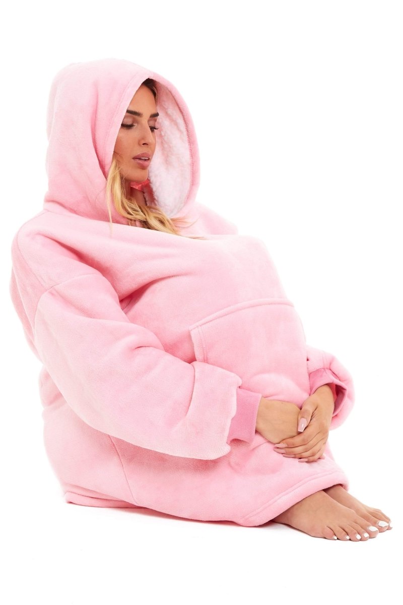 OLIVIA ROCCO Oversized Hooded Blanket Reversible Sherpa Fleece Grey And Pink For Adults - Joe’s Haven