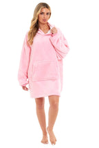 OLIVIA ROCCO Oversized Hooded Blanket Reversible Sherpa Fleece Grey And Pink For Adults - Joe’s Haven