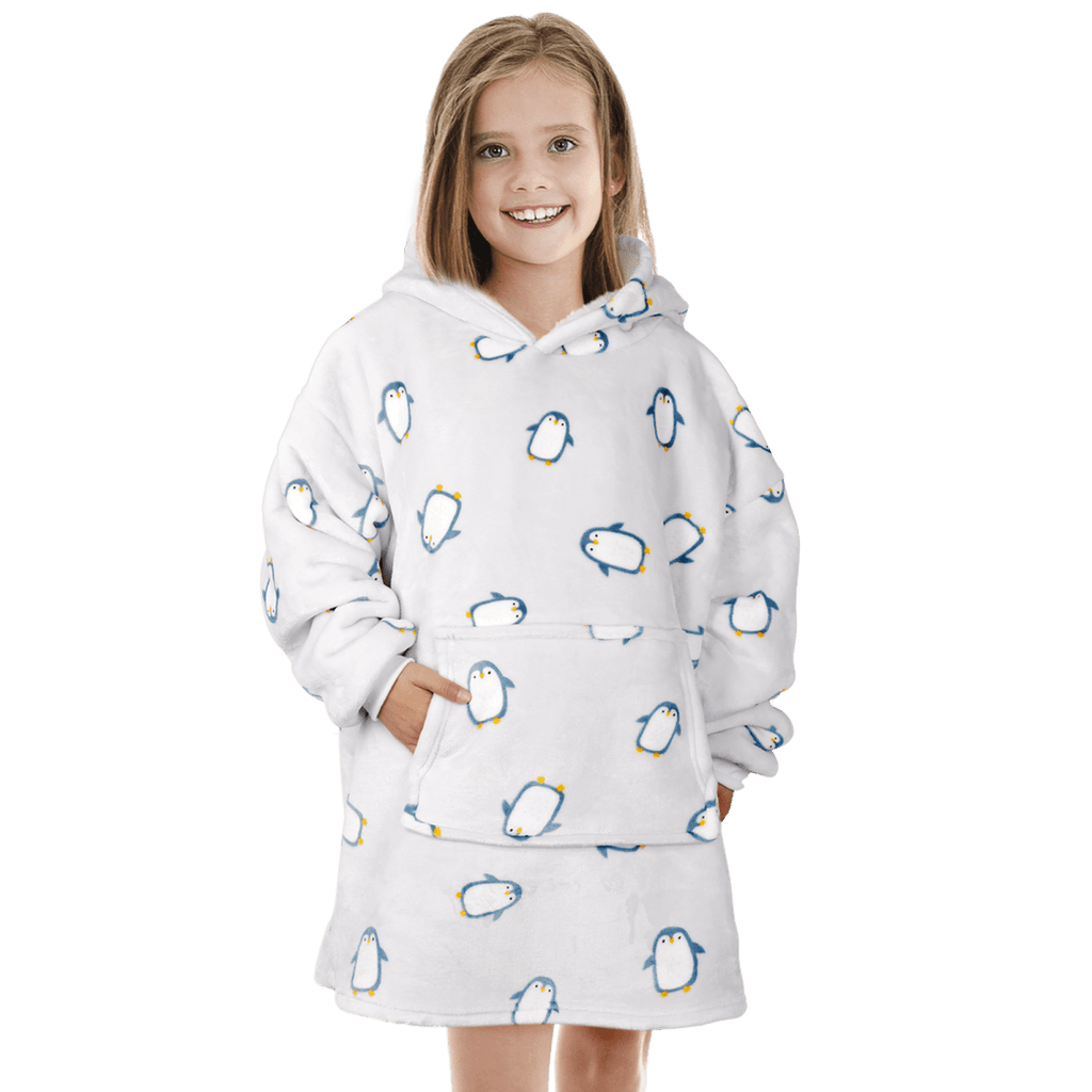 OLIVIA ROCCO Kids Oversized Hooded Penguin Blanket Hoodie Ultra Soft Sherpa Flannel - Joe’s Haven
