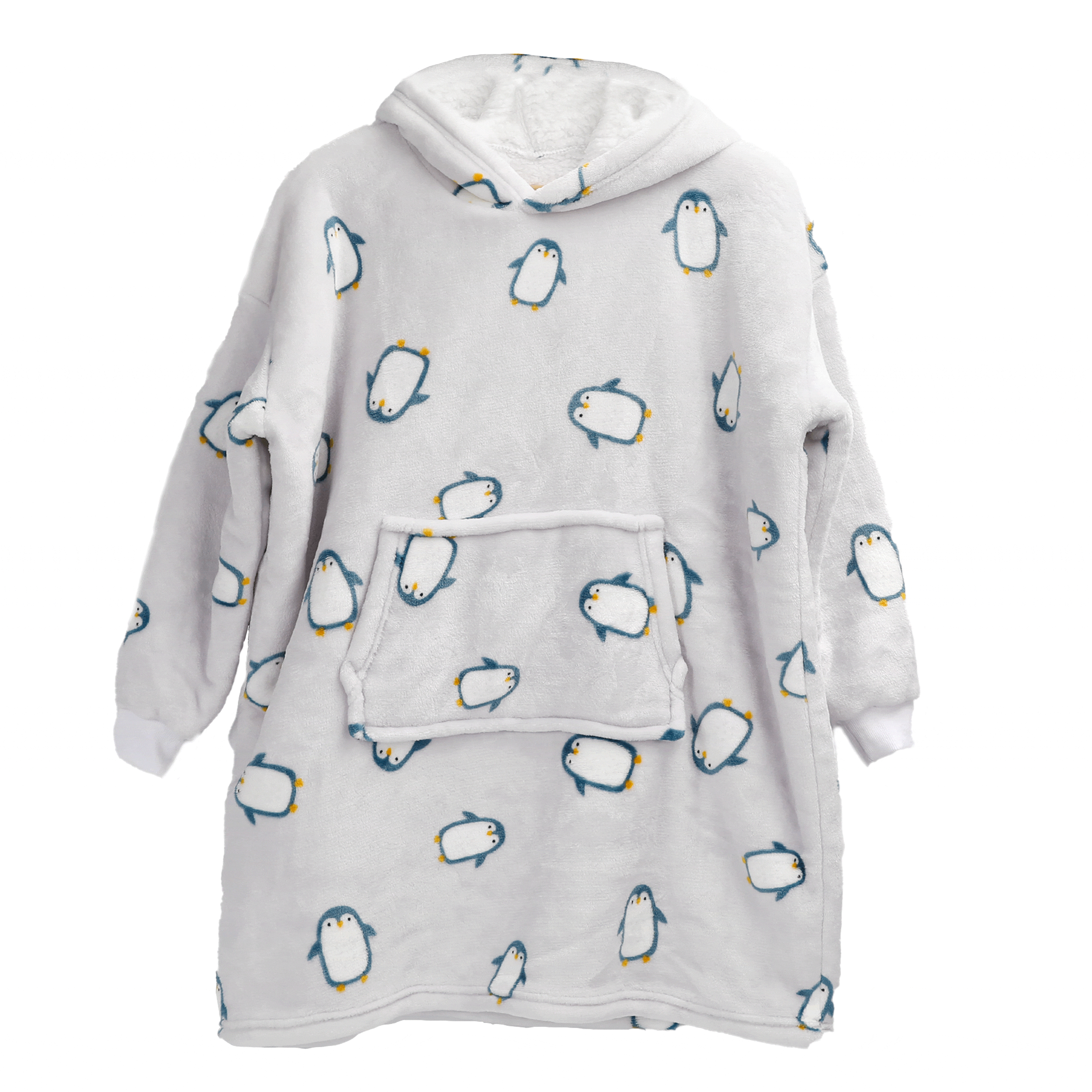 OLIVIA ROCCO Kids Oversized Hooded Penguin Blanket Hoodie Ultra Soft Sherpa Flannel