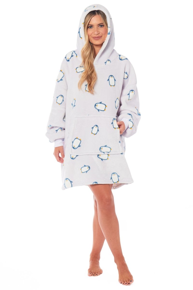 OLIVIA ROCCO Oversized Penguin Hooded Blanket Plush Fleece Reversible Sherpa Giant Hoodie - Joe’s Haven