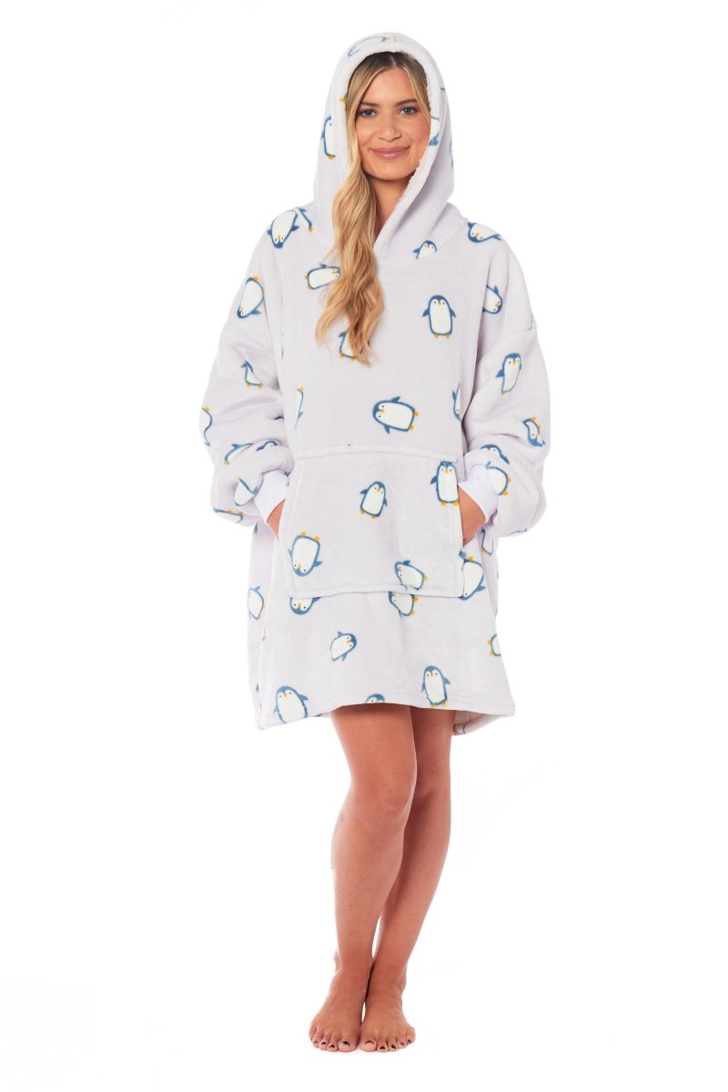 OLIVIA ROCCO Oversized Penguin Hooded Blanket Plush Fleece Reversible Sherpa Giant Hoodie - Joe’s Haven