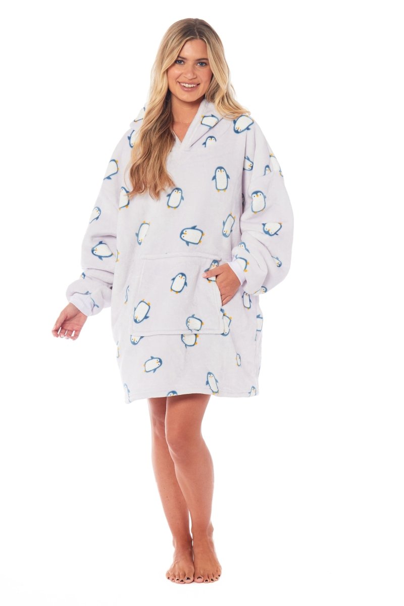 OLIVIA ROCCO Oversized Penguin Hooded Blanket Plush Fleece Reversible Sherpa Giant Hoodie - Joe’s Haven