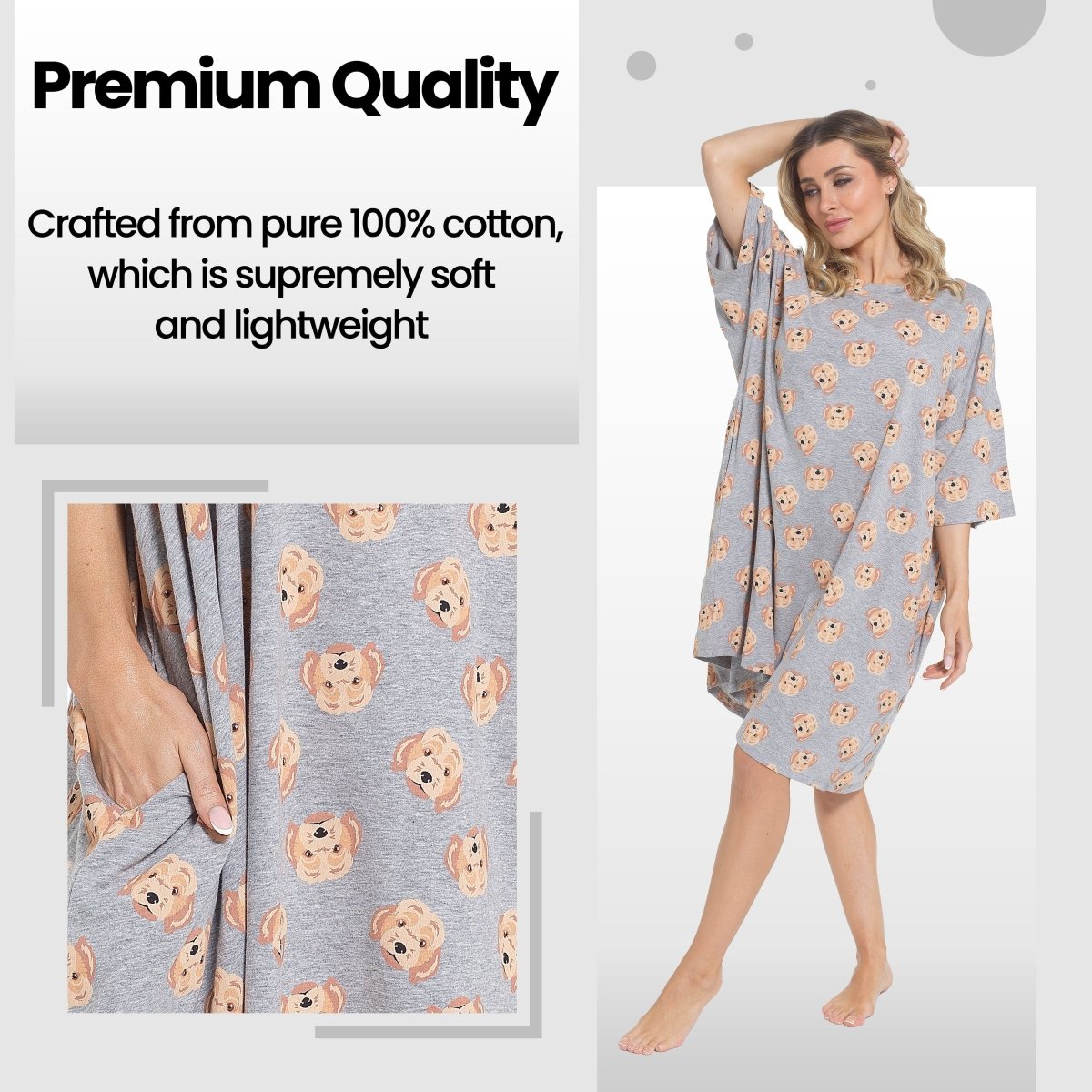 OLIVIA ROCCO Women's Cockapoo Baggy Nighty Dress 100% Cotton Oversized Nightshirt - Joe’s Haven