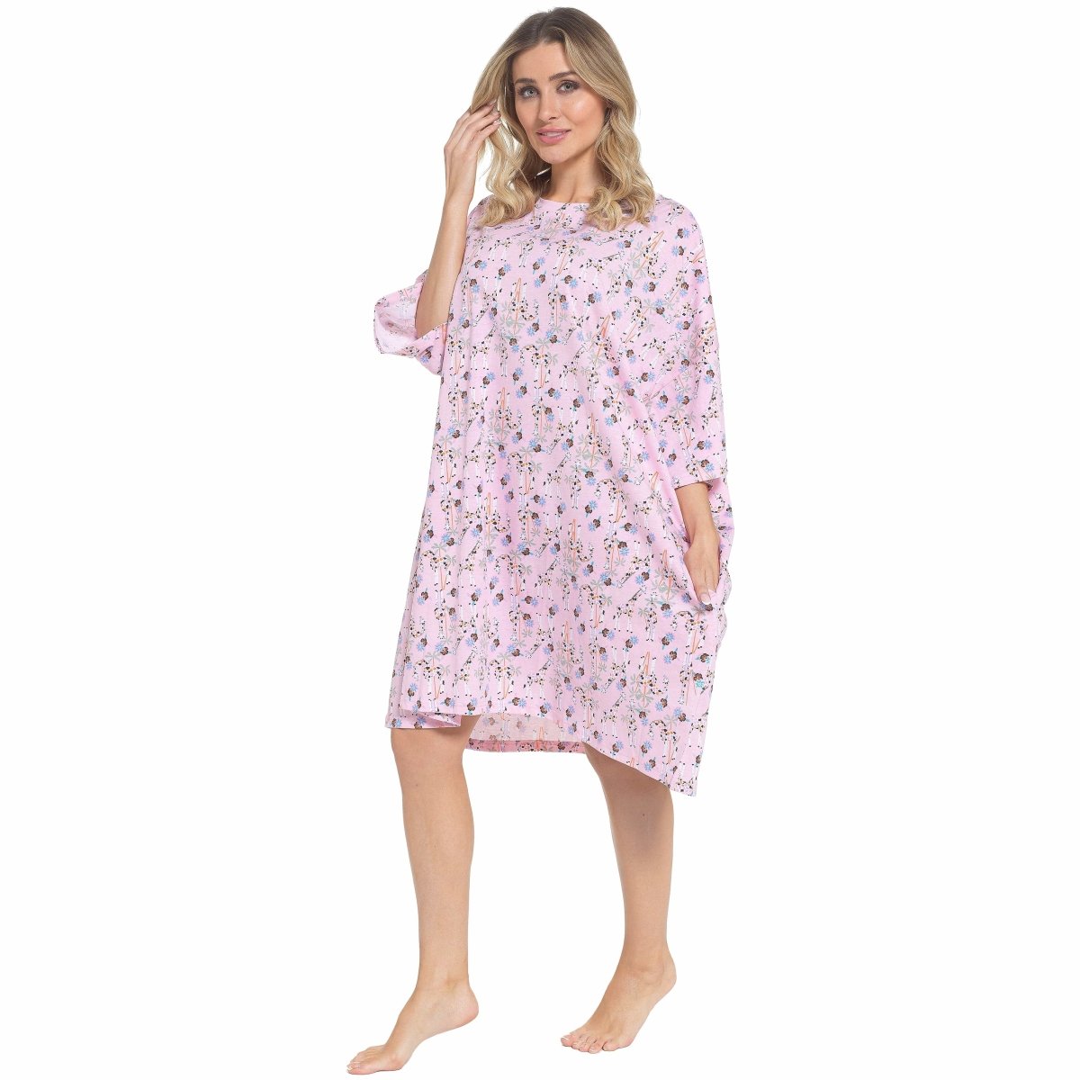 OLIVIA ROCCO Giraffe Print Nightshirt Women Baggy 100% Cotton Short Sleeve Oversized - Joe’s Haven