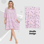 OLIVIA ROCCO Giraffe Print Nightshirt Women Baggy 100% Cotton Short Sleeve Oversized - Joe’s Haven