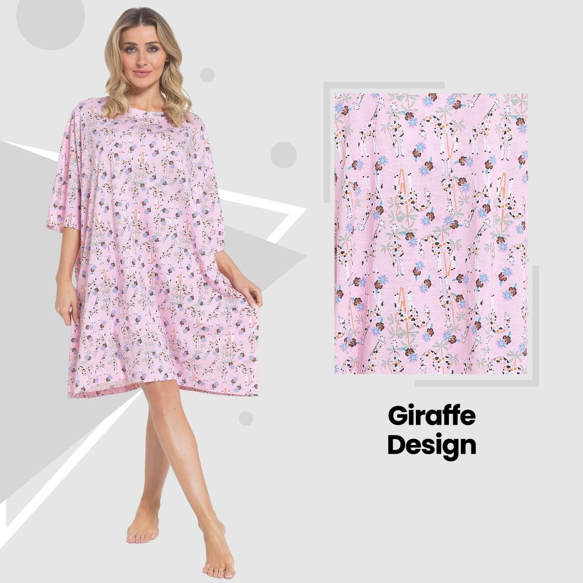 OLIVIA ROCCO Giraffe Print Nightshirt Women Baggy 100% Cotton Short Sleeve Oversized - Joe’s Haven