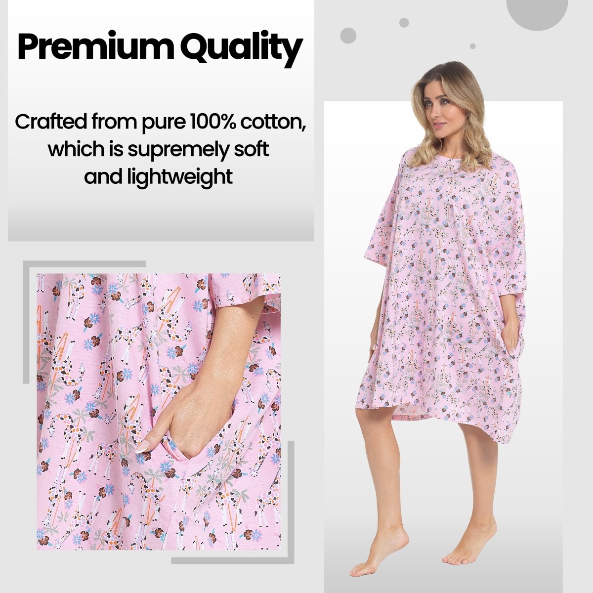 OLIVIA ROCCO Giraffe Print Nightshirt Women Baggy 100% Cotton Short Sleeve Oversized - Joe’s Haven