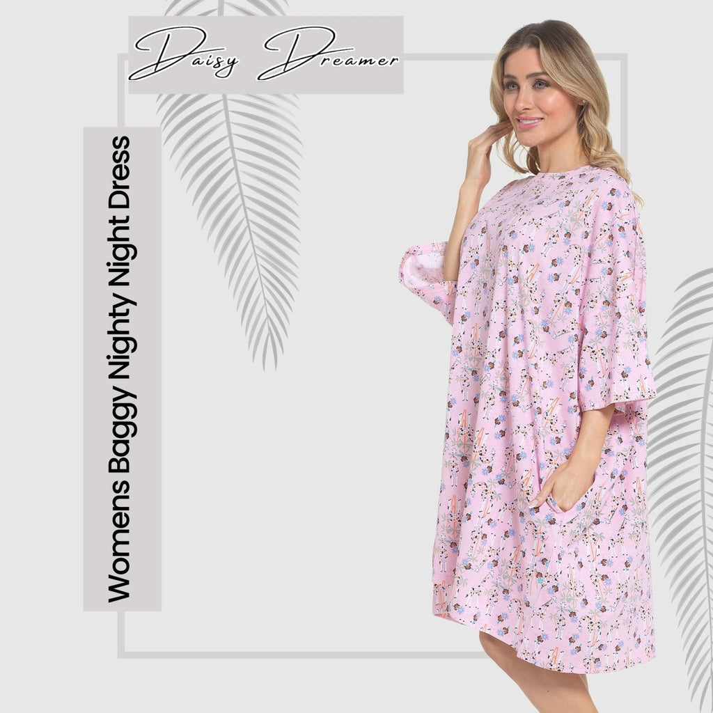 OLIVIA ROCCO Giraffe Print Nightshirt Women Baggy 100% Cotton Short Sleeve Oversized - Joe’s Haven