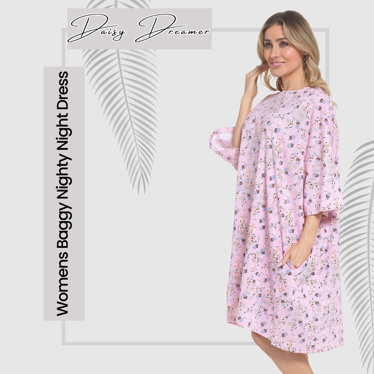 OLIVIA ROCCO Giraffe Print Nightshirt Women Baggy 100% Cotton Short Sleeve Oversized - Joe’s Haven
