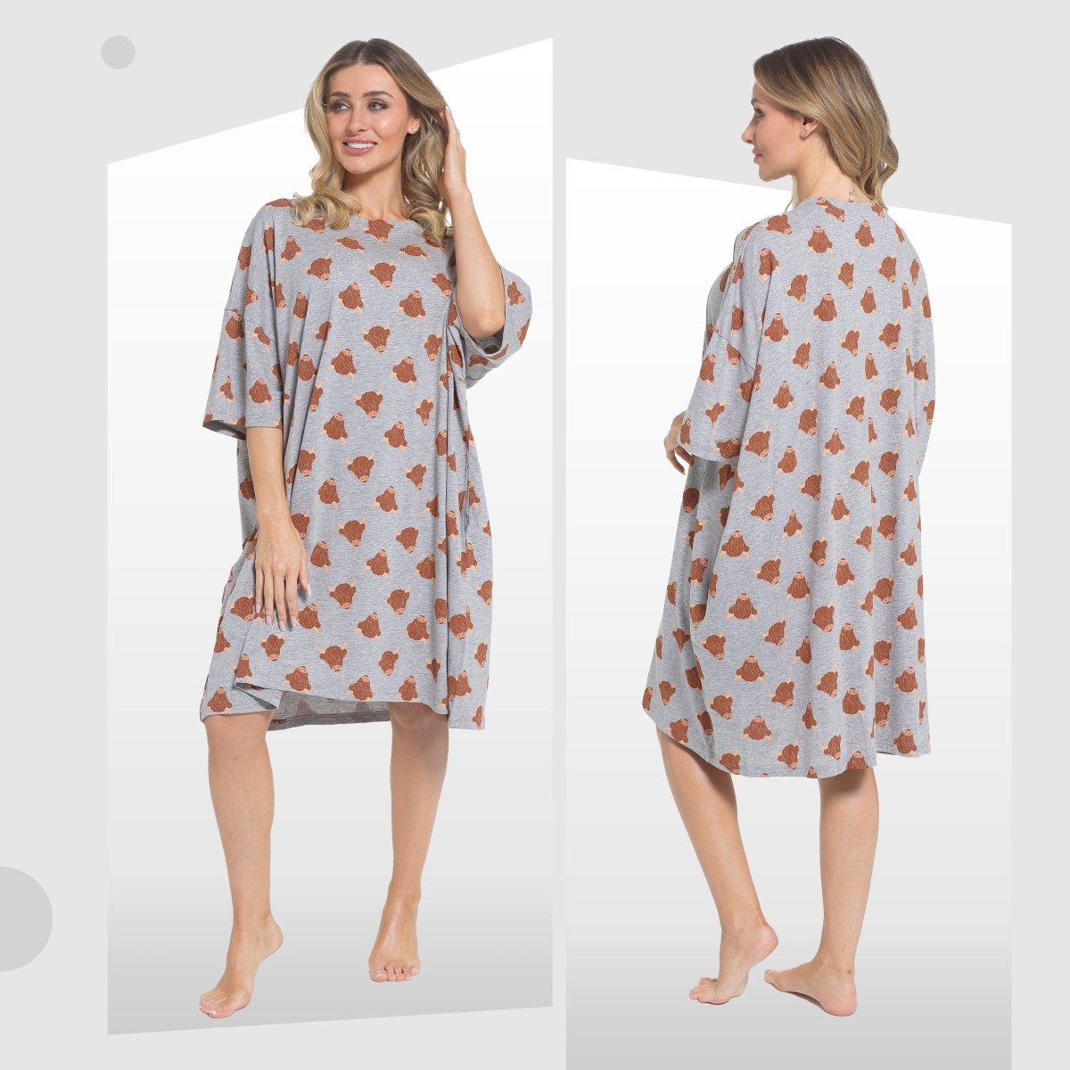 OLIVIA ROCCO Ladies Highland Cow Cream Baggy Nightdress Oversized T Shirt Nightshirt 100% Cotton Super Soft Cosy Home Loungewear - Joe’s Haven