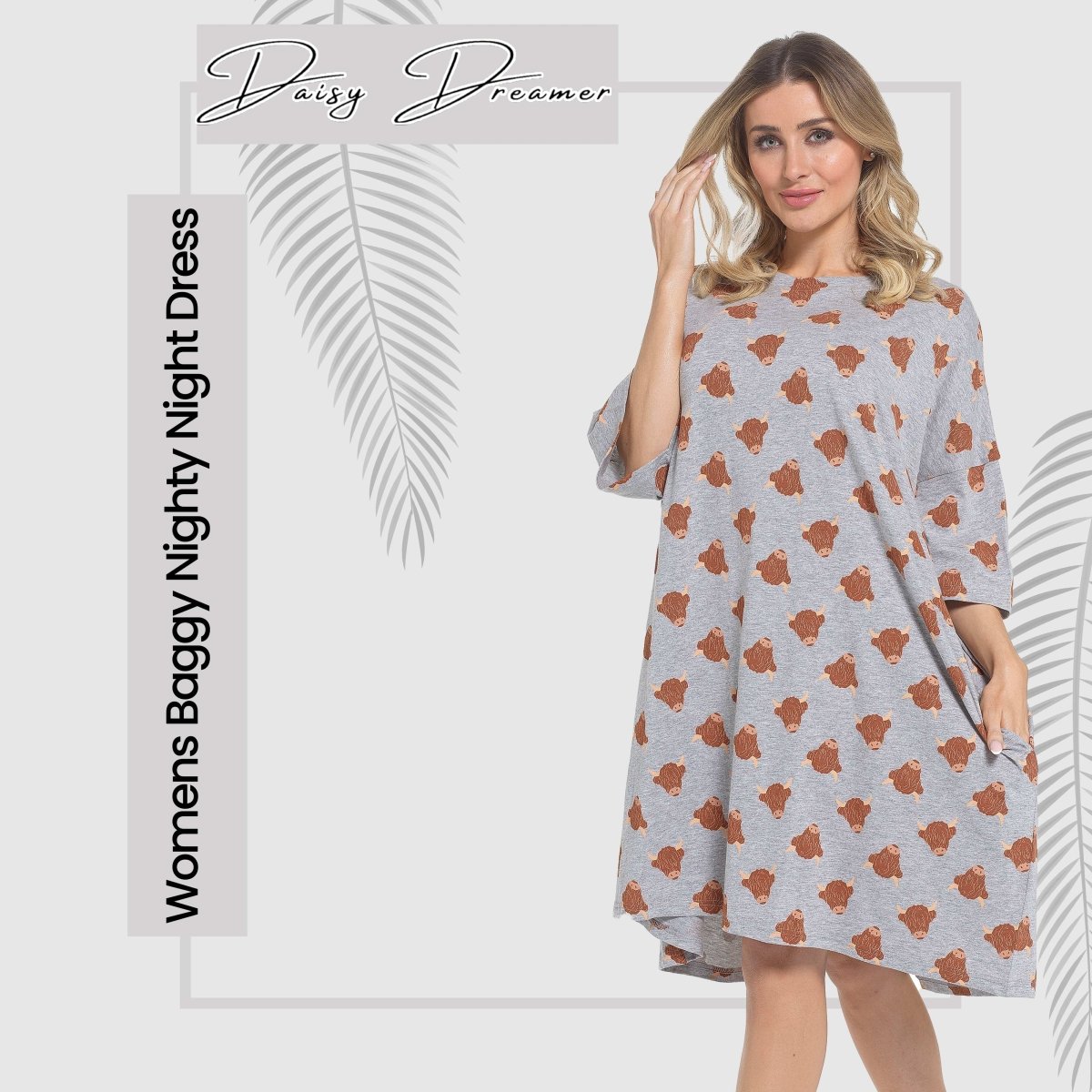 OLIVIA ROCCO Ladies Highland Cow Cream Baggy Nightdress Oversized T Shirt Nightshirt 100% Cotton Super Soft Cosy Home Loungewear - Joe’s Haven