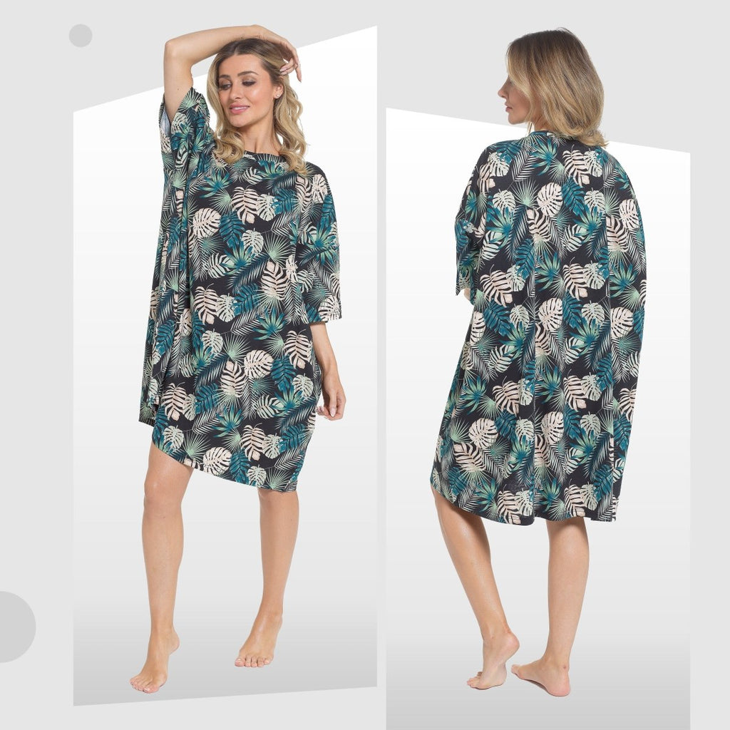 OLIVIA ROCCO Women's Tropical Baggy Nightdress 100% Cotton Oversized Short Sleeve - Joe’s Haven