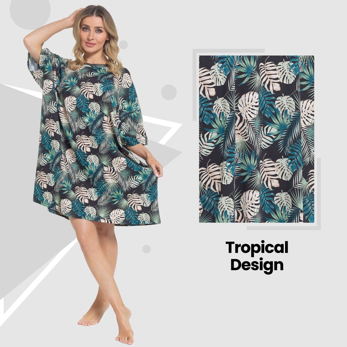 OLIVIA ROCCO Women's Tropical Baggy Nightdress 100% Cotton Oversized Short Sleeve - Joe’s Haven