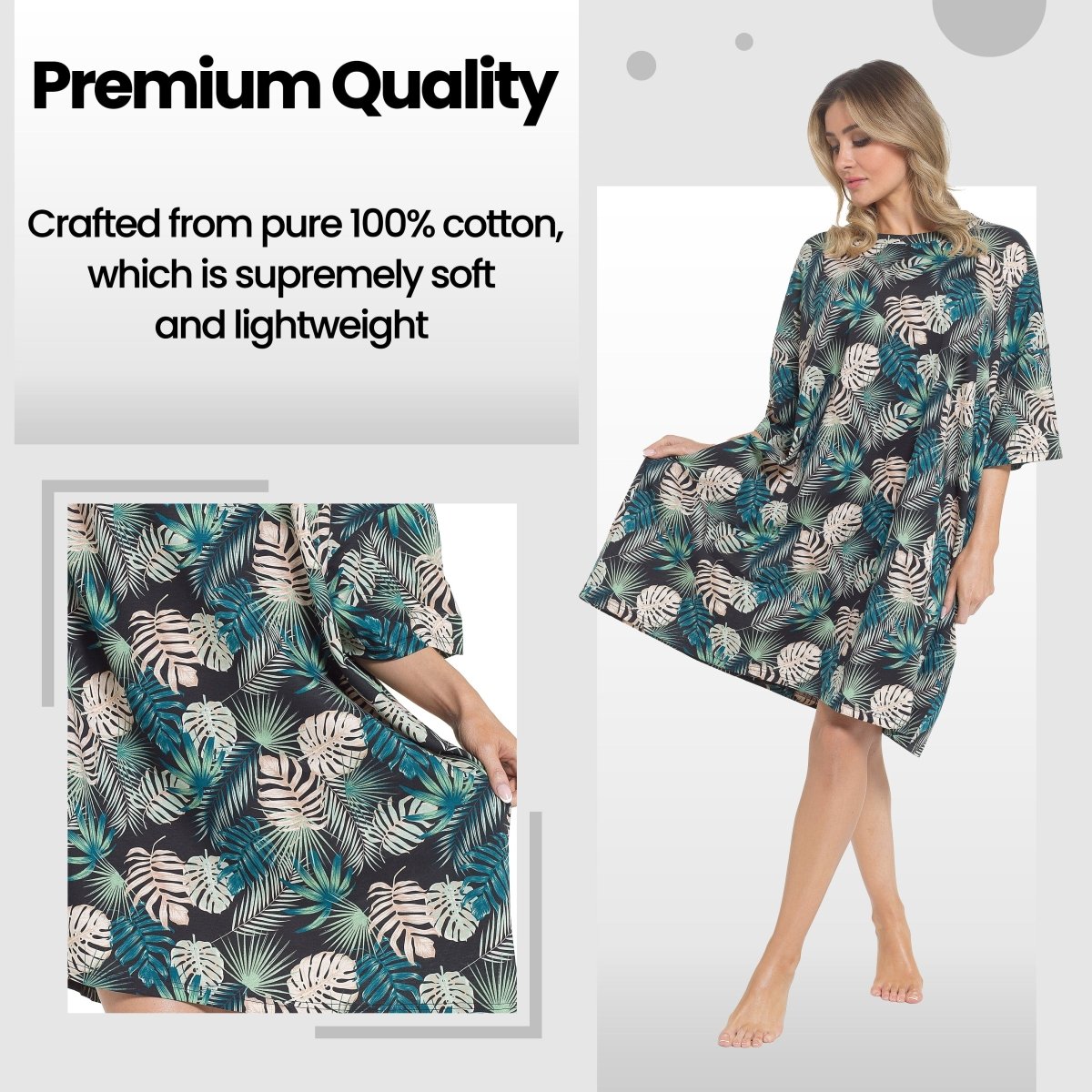 OLIVIA ROCCO Women's Tropical Baggy Nightdress 100% Cotton Oversized Short Sleeve - Joe’s Haven