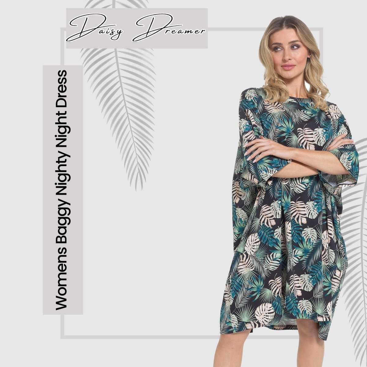 OLIVIA ROCCO Women's Tropical Baggy Nightdress 100% Cotton Oversized Short Sleeve - Joe’s Haven