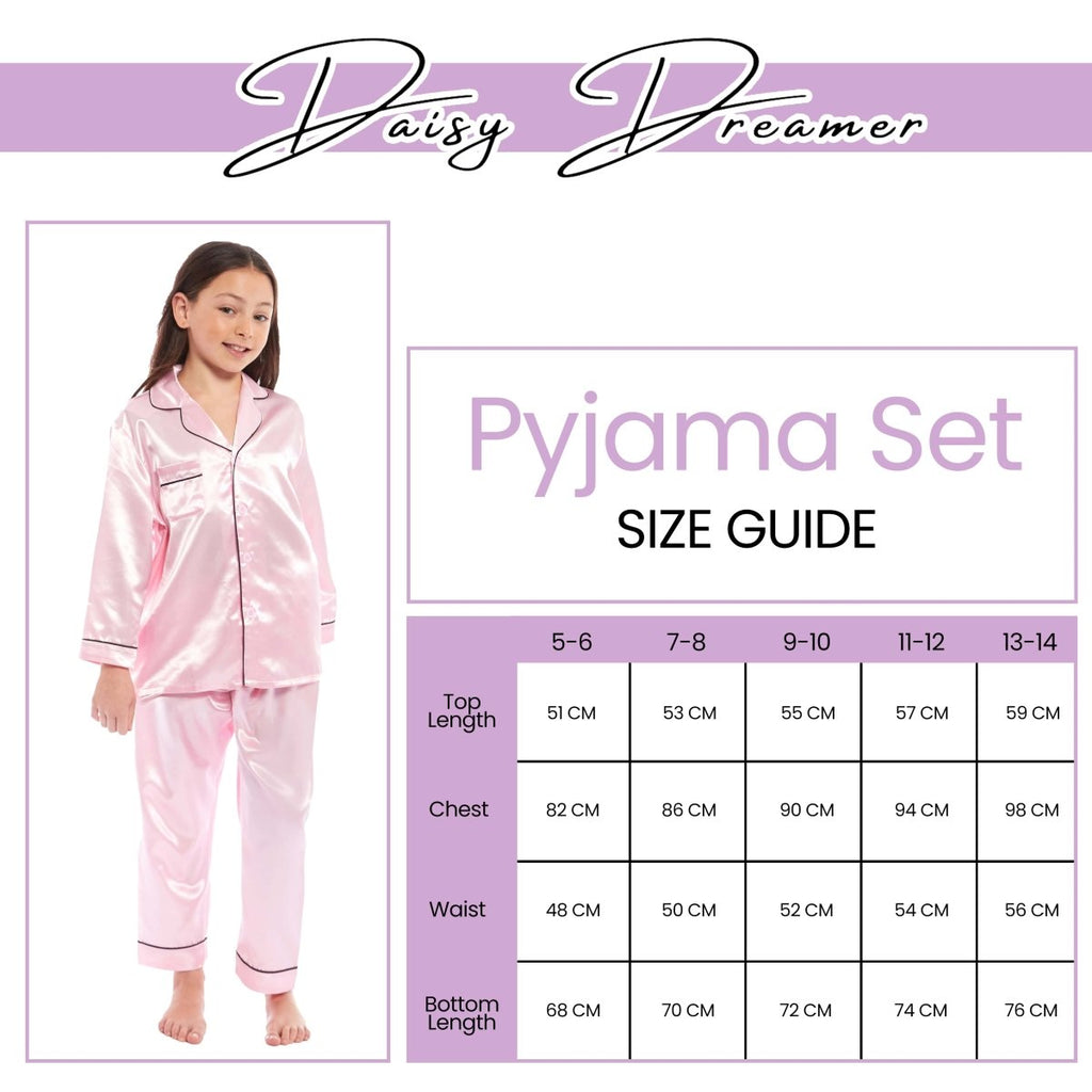 OLIVIA ROCCO Girls Satin Silk Long Sleeve Pyjama Set Black Pink Grey 5 - 14 Button Down - Joe’s Haven