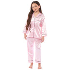 OLIVIA ROCCO Girls Satin Silk Long Sleeve Pyjama Set Black Pink Grey 5 - 14 Button Down - Joe’s Haven