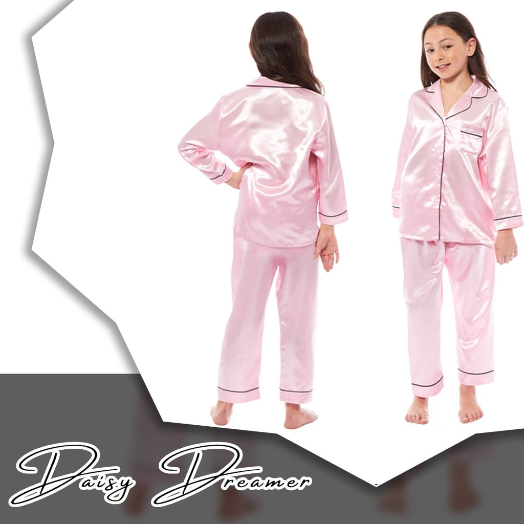 OLIVIA ROCCO Girls Satin Silk Long Sleeve Pyjama Set Black Pink Grey 5-14 Button Down - Joe’s Haven